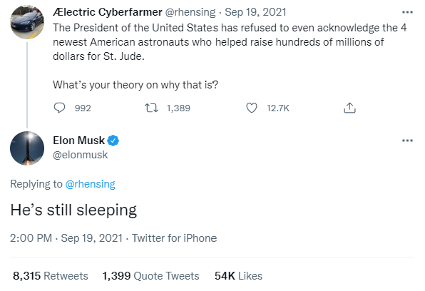 sleepy joe Does Joe Biden hate Elon Musk?