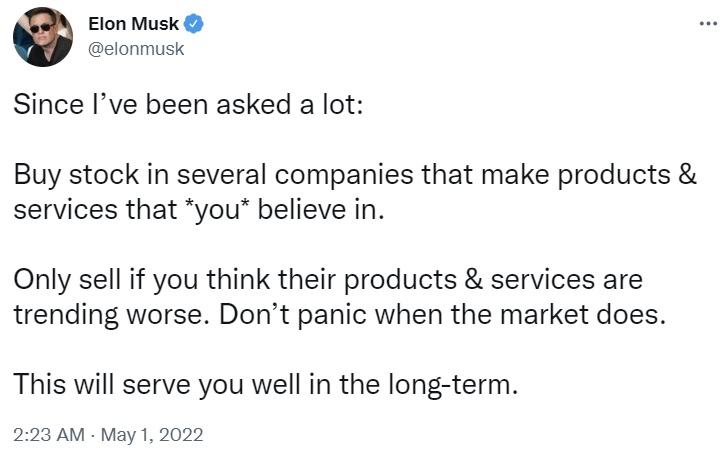 Tesla CEO Elon Musk Gives Investment Advice That 'Will Serve You Well in the Long Term'